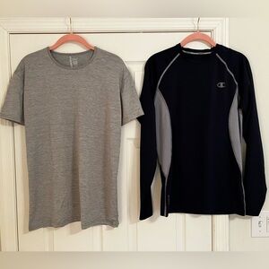 Bundle Champion Vapor Power Flex Long Sleeve Blue Star Gray T-Shirt Gym Athletic